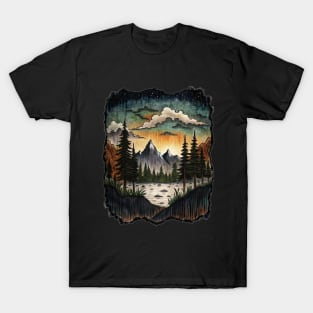 Nature Moutain Lake Scenery Pine Trees T-Shirt